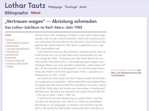 Screenshot of the same publication page, again. On the left an optional index, middle column the main content and on the right optional footnotes.