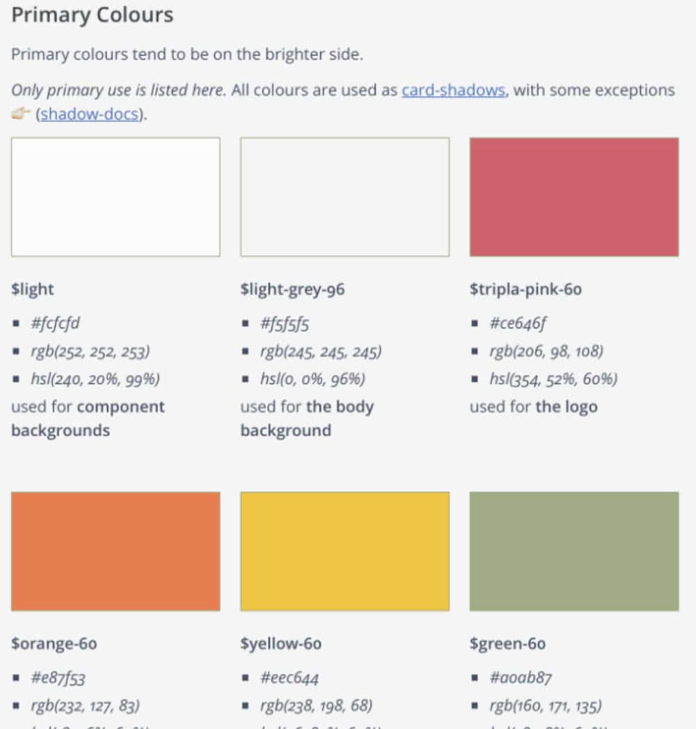 Screenshot of the primary colours for tripla.